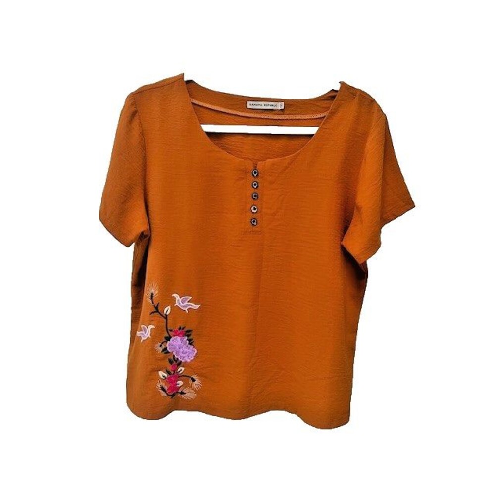 Banana Republic - Embroidered  Floral Artsy Boho Rust color size  XXL